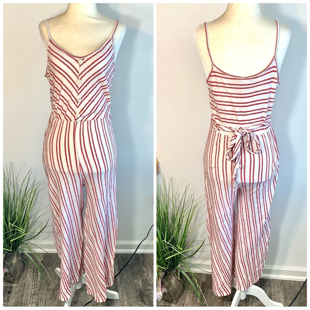 Red & white vertical stripe one piece jumpsuit spaghetti strap pant size medium